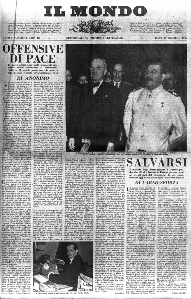 Il Mondo, la prima copia in edicola, del 19 Febbraio 1949. 