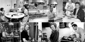 La cucina meglio della libreria come sfondo per Zoom. I libri sono deprimenti Reagan-Sinatra-JFK